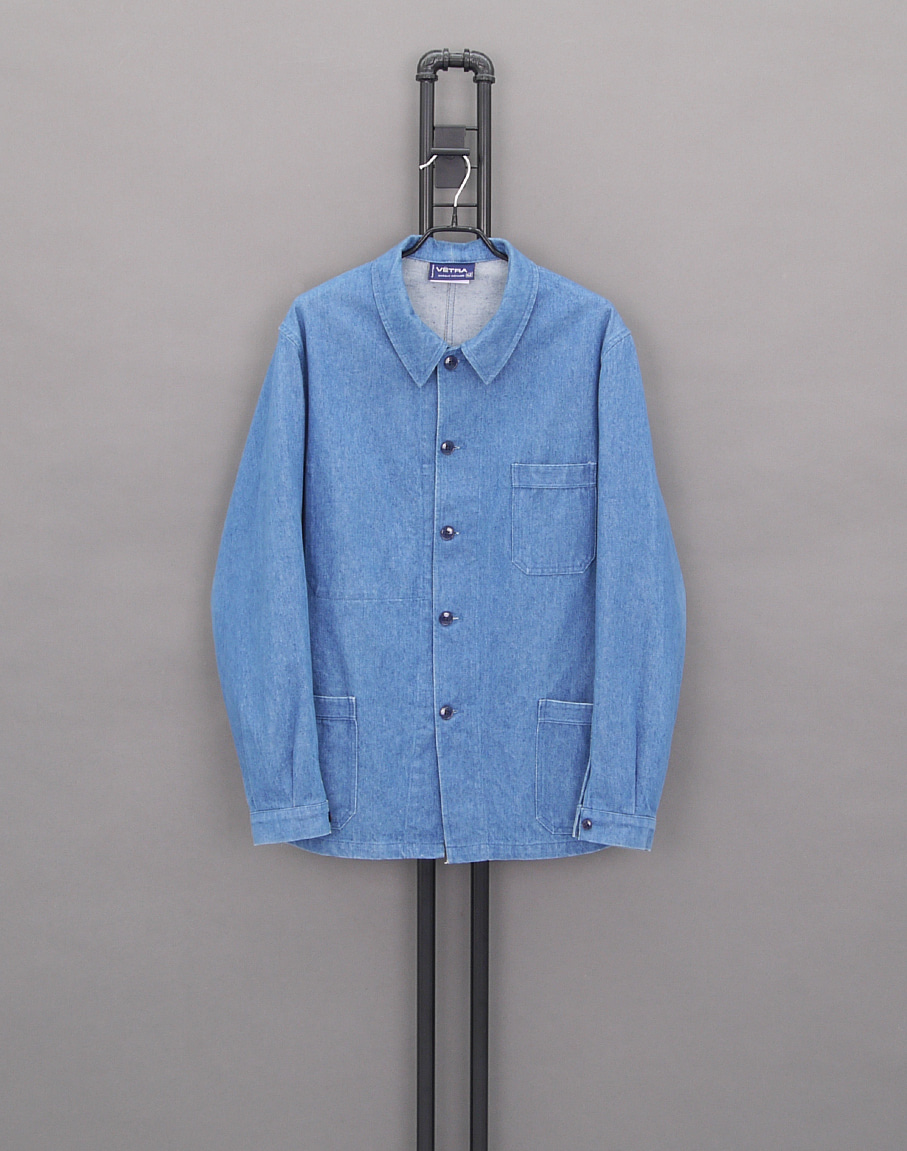 VETRA Club Collar Mid Blue Denim French Work Jacket