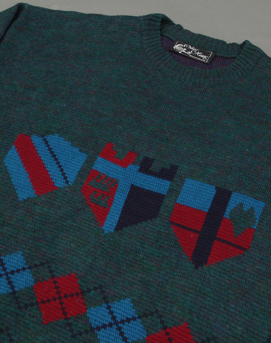 Oskar Haug 80&#039;s Wool Blend Argyle&amp;Traditional Emblem Sweater