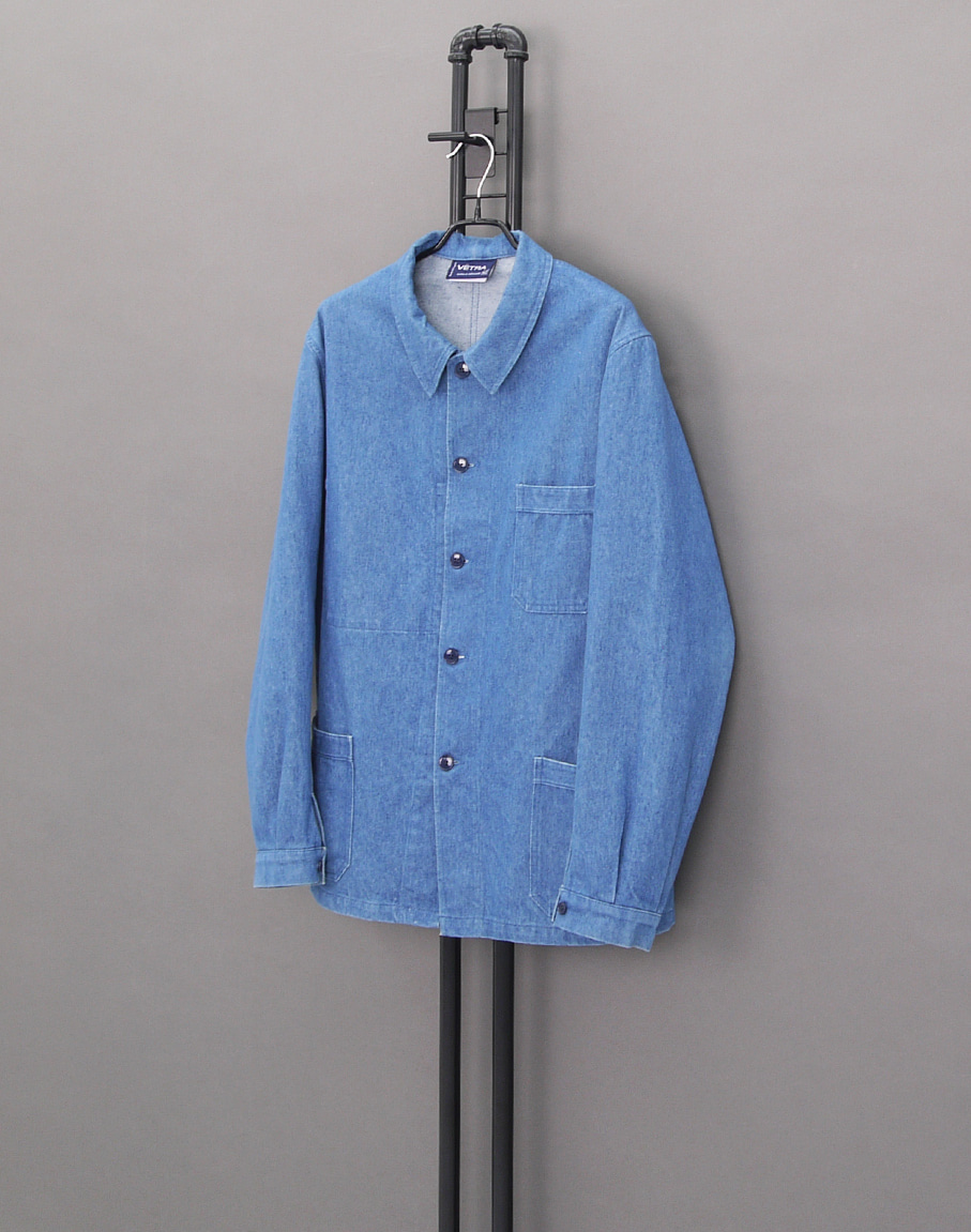 VETRA Club Collar Mid Blue Denim French Work Jacket